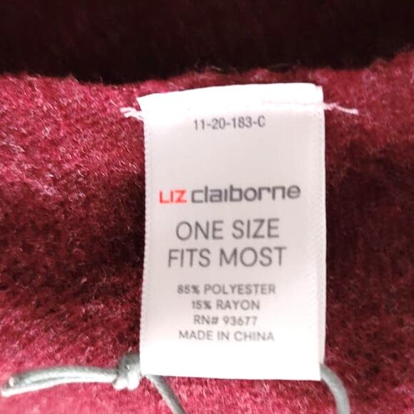 Liz Claiborne Burgundy Heather Fringed Scarf Shawl NEW - Picture 5 of 7